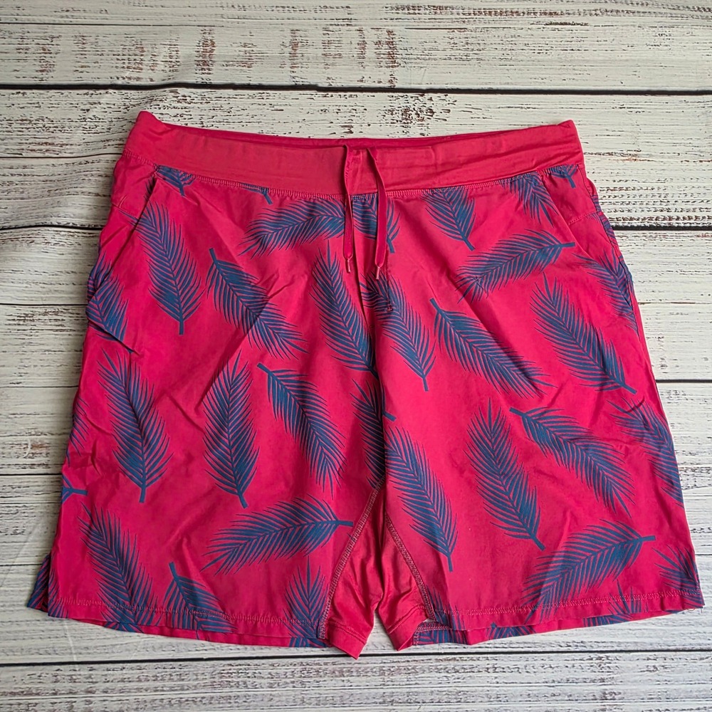 Treign Dry Mens XL Pink Blue Palm Leaf Print Athletic Performance Gym Shorts